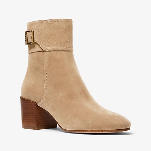 MICHAEL Michael Kors Kenya Suede Block Heel Booties - Beige - Picture 1 of 9